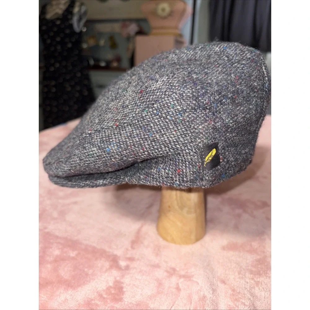 Men's Hatman Of Ireland Flat Cap Hat 100% Donegal Tweed Button Brim. XL
